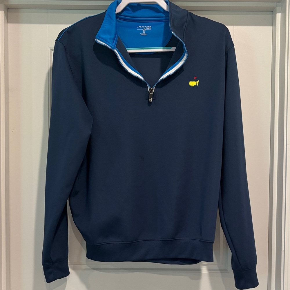 Men's Navy Zip-Up Sweater with Blue Collar